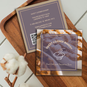 Carte De Visite Carré Photo personnalisée Boulangerie Logo Code QR