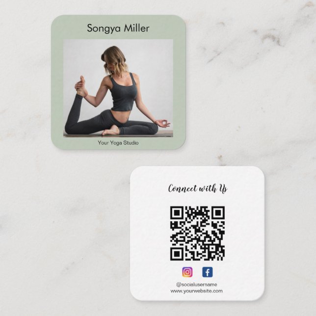 Carte De Visite Carré Photo personnalisée Yoga Instructor Massage Therap (Devant / Derrière)