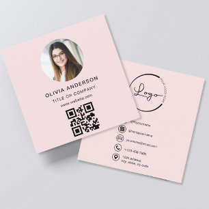 Carte De Visite Carré Photo professionnelle Blush Pink QR Code Médias so