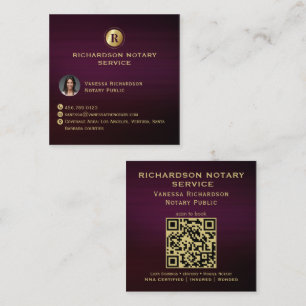 Carte De Visite Carré Photo QR noir violet et or monogramme lisse