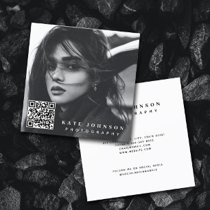 Carte De Visite Carré Photo simple moderne Code QR Médias sociaux