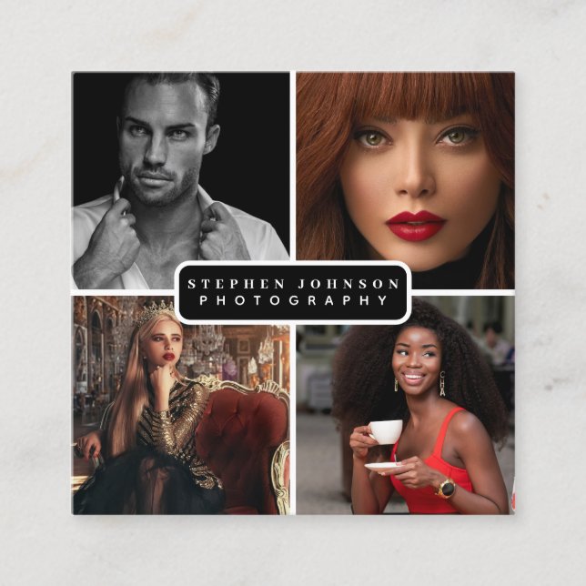 Carte De Visite Carré Photographe 4 Photos QR Code Médias sociaux (Devant)