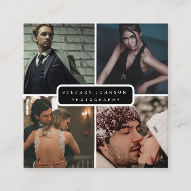 Carte De Visite Carré Photographe 4 Photos QR Code Social Media Icons (Devant)