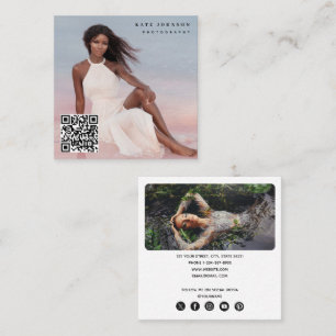 Carte De Visite Carré Photographe branché QR Code Social Media Icons
