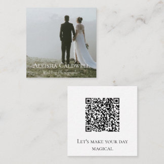 Carte De Visite Carré Photographe de Mariage Minimaliste Carré QR Code P