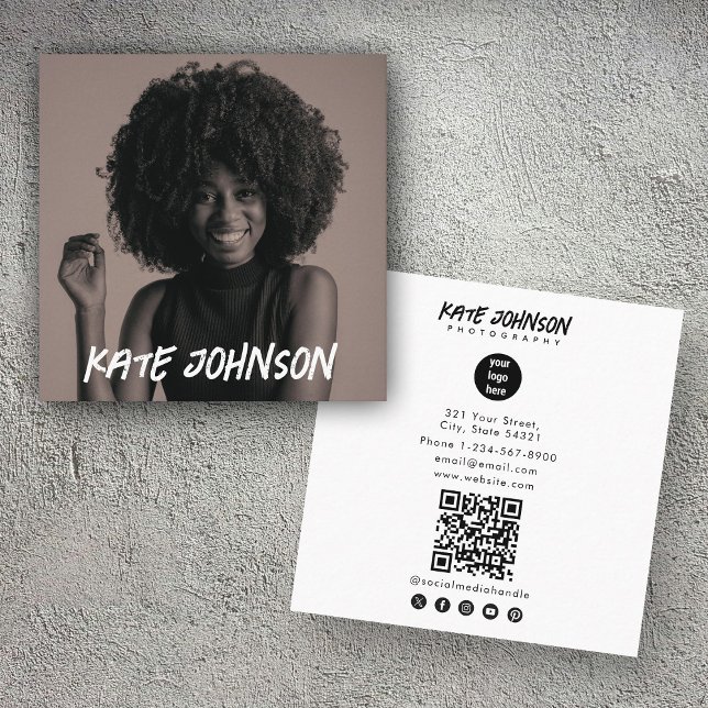 Carte De Visite Carré Photographe du logo d'entreprise moderne Script (Modern Script Business Logo Photographer Photo Square Business Card)