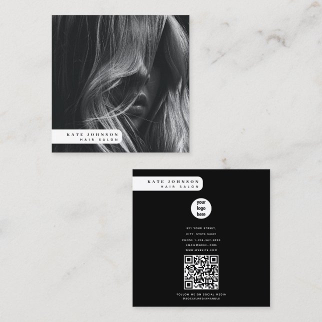 Carte De Visite Carré Photographe du salon de coiffure du logo de l'entr (Devant / Derrière)