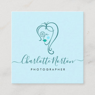 Carte De Visite Carré Photographe féminine bleu clair