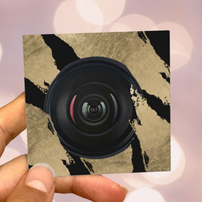 Carte De Visite Carré Photographe Moderne Brush Or Trucs Photographie (Créateur téléchargé)