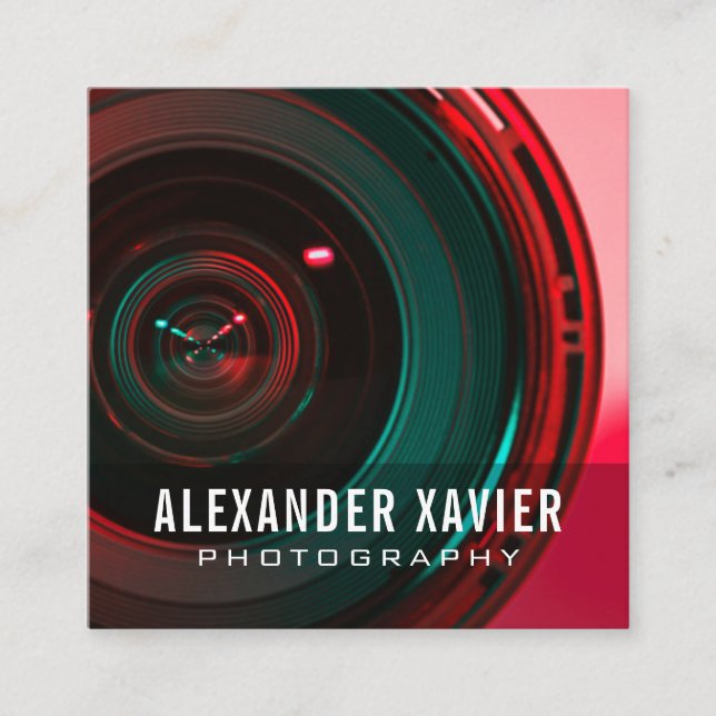 Carte De Visite Carré photographe moderne de texte blanc superposé (Devant)