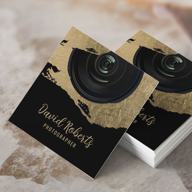 Carte De Visite Carré Photographe Or Moderne Brushstroke Photographie (Créateur téléchargé)