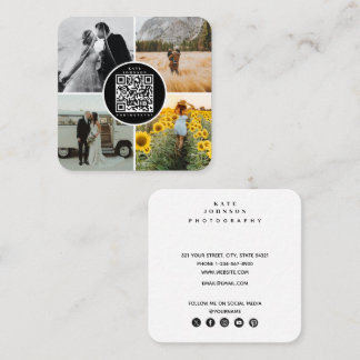Carte De Visite Carré Photographe Photos QR Code Social Media Icons
