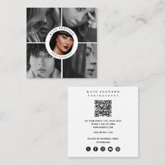 Carte De Visite Carré Photographe QR Code Social Media Icônes Photos