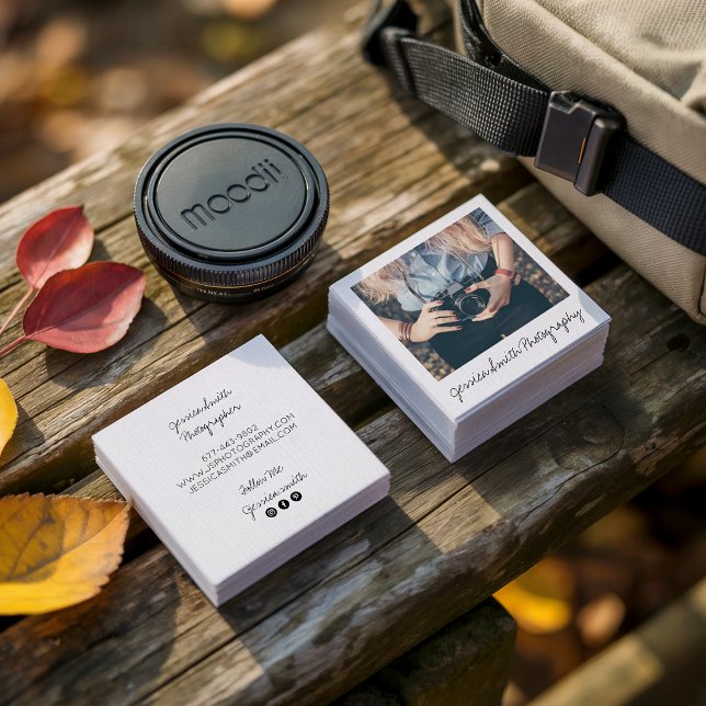 Carte De Visite Carré Photographe rustique photo texture de papier blanc (Rustic photographer photo white paper texture)