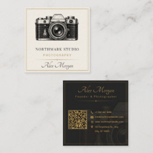 Carte De Visite Carré Photographe Vintage Code QR Appareil Photo Luxe