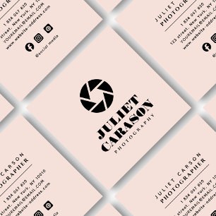 Carte De Visite Carré Photographie Audacieuse Typographie rose pâle