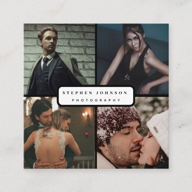 Carte De Visite Carré Photographie de collage moderne et élégant QR Code