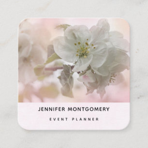 Carte De Visite Carré Photographie de fleurs de pommier blanches