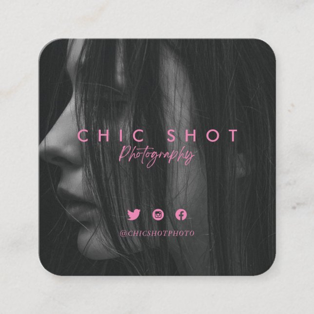 Carte De Visite Carré Photographie de script rose moderne Typographie (Devant)