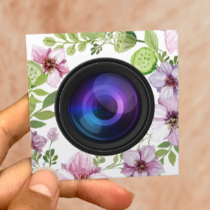 Carte De Visite Carré Photographie élégante d'appareil-photo floral de