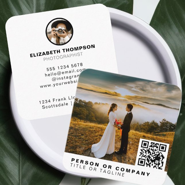 Carte De Visite Carré Photographie Photographe élégant Code QR (Créateur téléchargé)