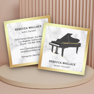 Carte De Visite Carré Piano à queue en marbre blanc avec feuille d'or en