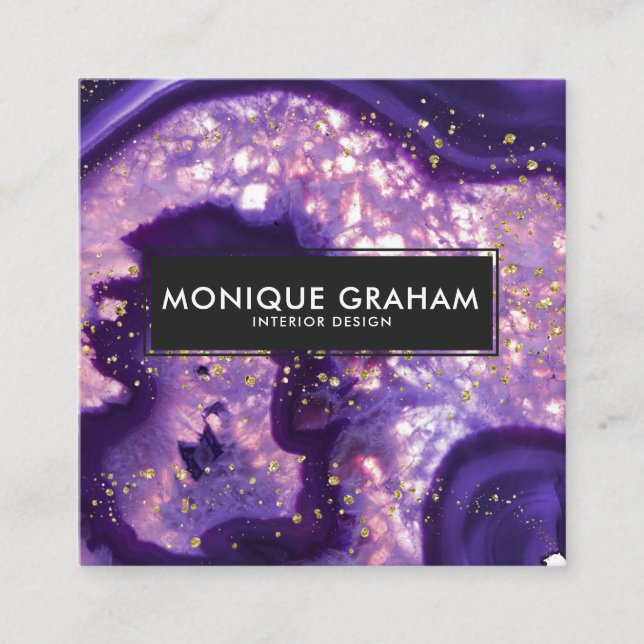 Carte De Visite Carré Pierre d'agate géode violette abstraite éclaboussu (Devant)