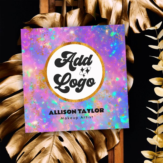 Carte De Visite Carré Pierre de jeu opale Abstraite d'or moderne Ajouter (Front)