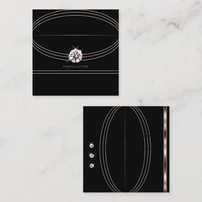 Carte De Visite Carré Pierres de luxe Rose or noir scintillant Faux Rhin (Devant / Derrière)