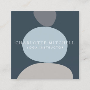 Carte De Visite Carré Pierres Zen Abstraites modernes Bleu Logo Yoga, Ma