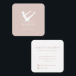 Carte De Visite Carré Pilates de logo féminin en poudre moderne minimes<br><div class="desc">Pilates minimal et moderne rose poudreuse carte de visite avec une silhouette de logo Pilates femelle, modèle texte entièrement personnalisable et espace pour votre compte Instagram et TikTok - il suffit de supprimer les icônes dans l'outil de conception si vous n'en avez pas besoin. Le choix parfait pour n'importe quel...</div>