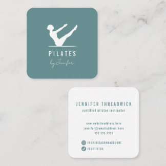 Carte De Visite Carré Pilates de logo minimaux Turquoise vert féminin