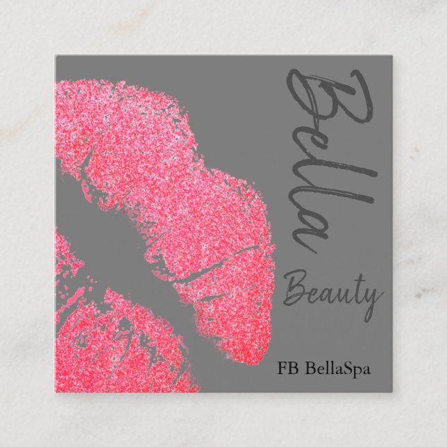 Carte De Visite Carré Pince à lèvres rose lèvre tache gris beauté spa (Devant)