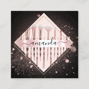 Carte De Visite Carré Pinceaux de logo de maquillage professionnel Rose