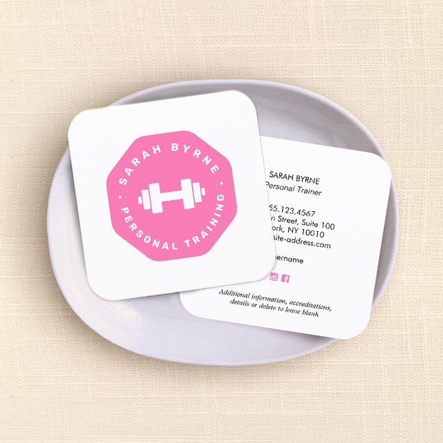 Carte De Visite Carré Pink Emblem Personal Trainer Training Business Ca (Créateur téléchargé)