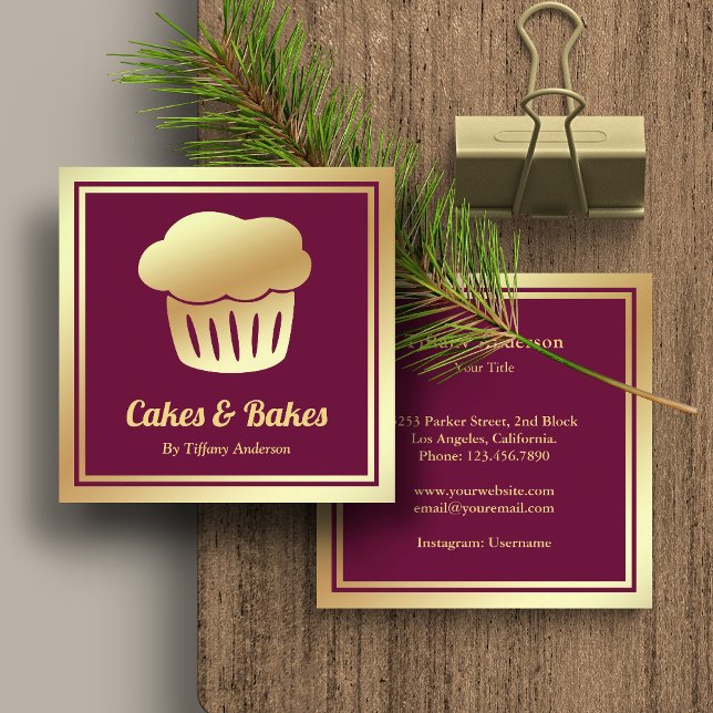 Carte De Visite Carré Pink Faux Gold Foil Boulangerie de cupcake maison (Créateur téléchargé)
