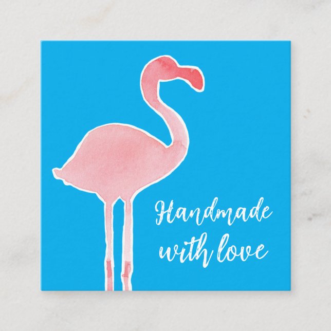 Carte De Visite Carré Pink Flamingo Handmade With Love Shop (Devant)
