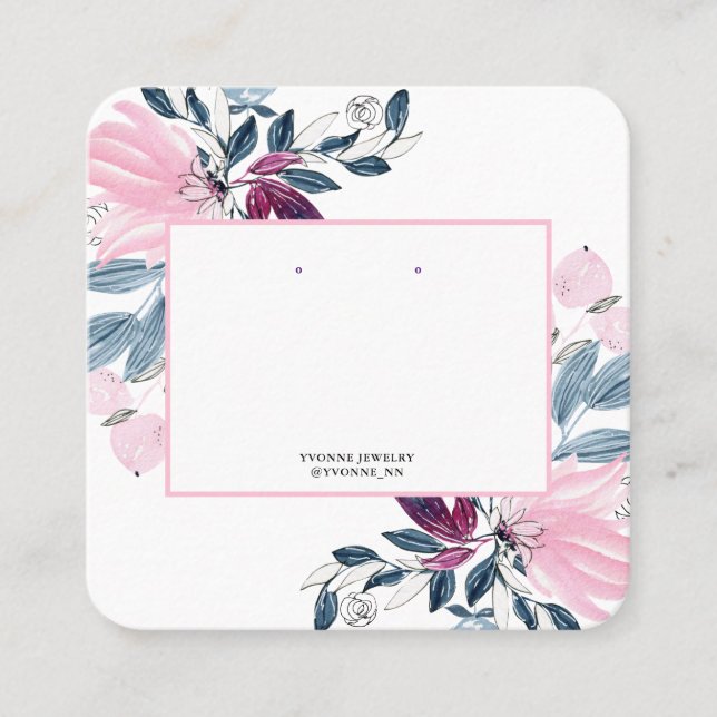 Carte De Visite Carré Pink Floral Earring Display Holder (Devant)