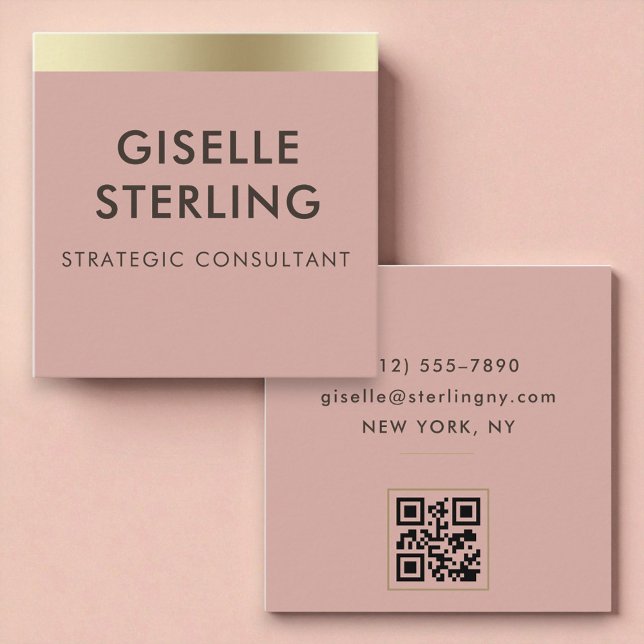 Carte De Visite Carré Pink Gold Metallic QR Code (Créateur téléchargé)
