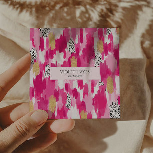 Carte De Visite Carré Pink Gold Noir Polka Pot Brush