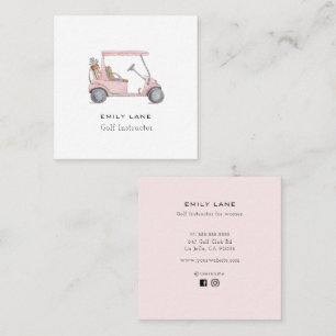 Carte De Visite Carré Pink Golf Cart Femme instructrice Golf pro