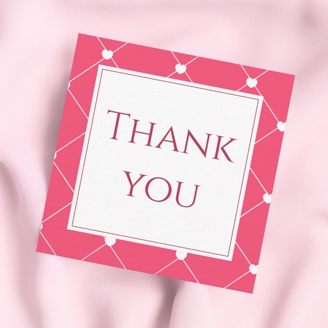 Carte De Visite Carré Pink Heart Grid Business Thank You Insert Card (Créateur téléchargé)
