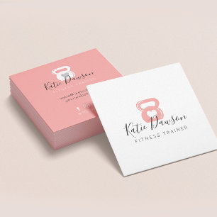 Carte De Visite Carré Pink Kettlebell & Heart Fitness & Personal Trainer
