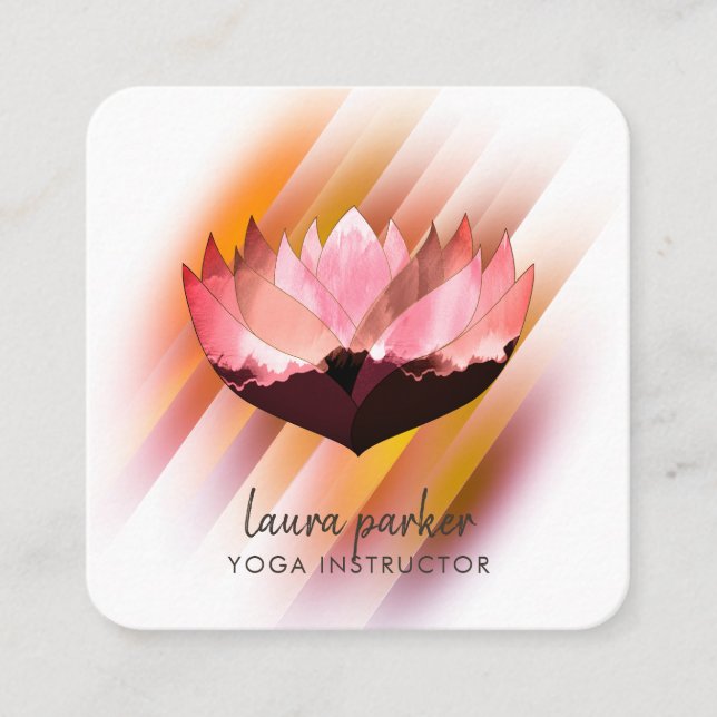 Carte De Visite Carré Pink Lotus Fleur Yoga Instructeur Zen Art (Devant)
