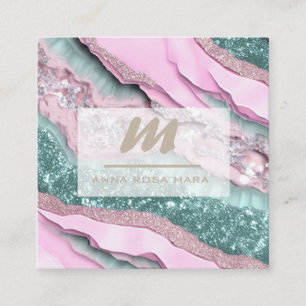 Carte De Visite Carré *~* PINK MINT QR Marble Glam Luxe Initial AP66