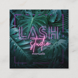 Carte De Visite Carré Pink Neon Tropical Lashes Business