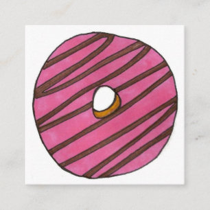Carte De Visite Carré Pink Zebra Stripe Donut Doughnut Shop Breakfast