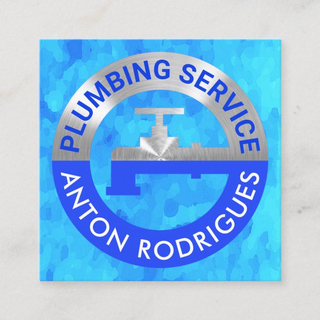 Carte De Visite Carré Pipeline En Argent Dans Les Eaux Bleues De Grunge (Devant)