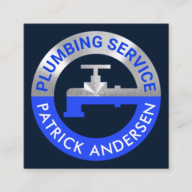 Carte De Visite Carré Pipeline En Argent Dans Les Eaux Bleues Sombres (Devant)