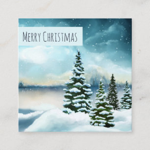 Carte De Visite Carré Pittoresque Winter Wonderland aquarelle peinture